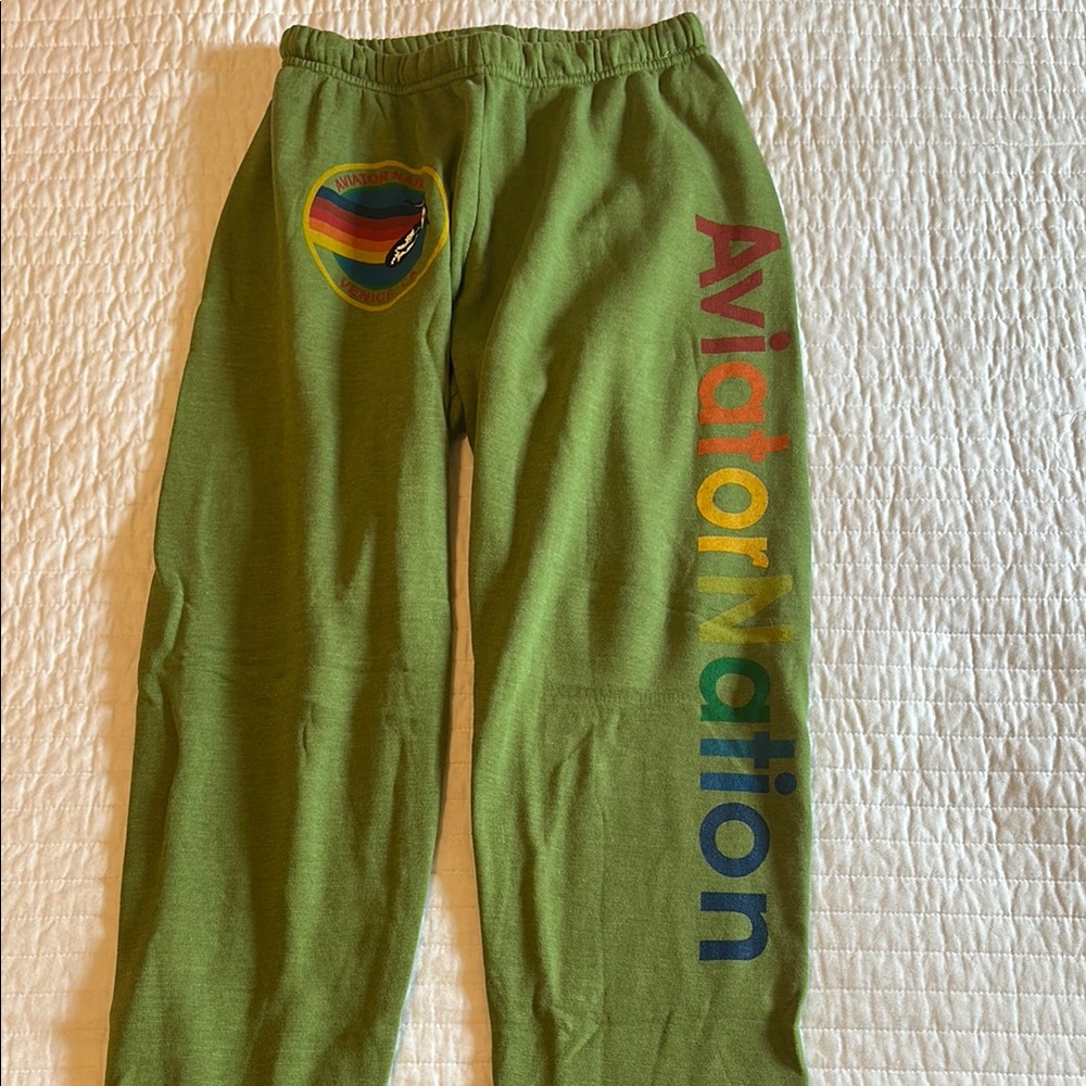 Aviator Nation Green Sweatpants with Graphic Design